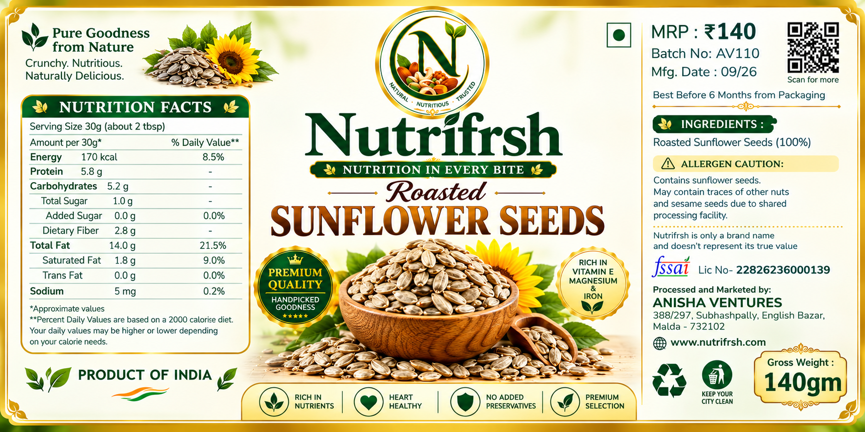 Nutrifrsh roasted Sunflower Seeds
